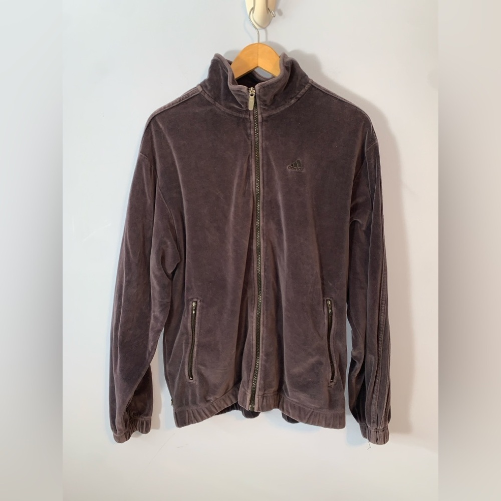 Adidas Y2K vintage dark gray velour ful zip up high neck track Jacket size small